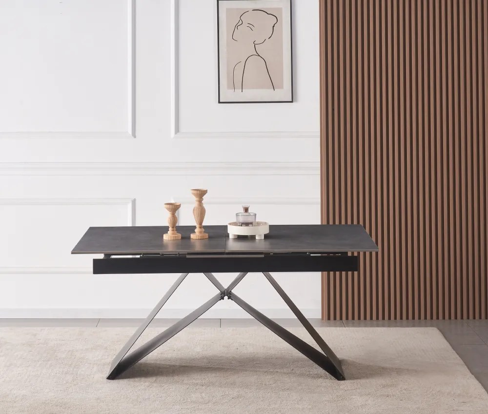 Kihúzható étkezőasztal, beton/fekete, 160-200x90 cm, MAJED