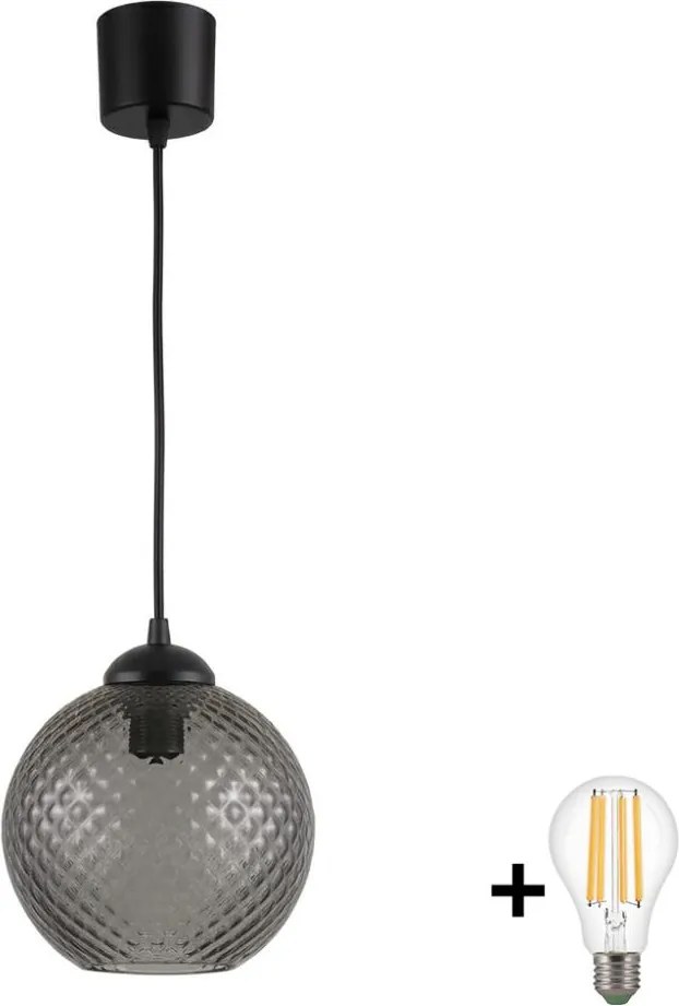 Brilagi - LED függőlámpa kábellel R GLASS 1xE27/60W/230V átm. 18 cm fekete/füstszürke