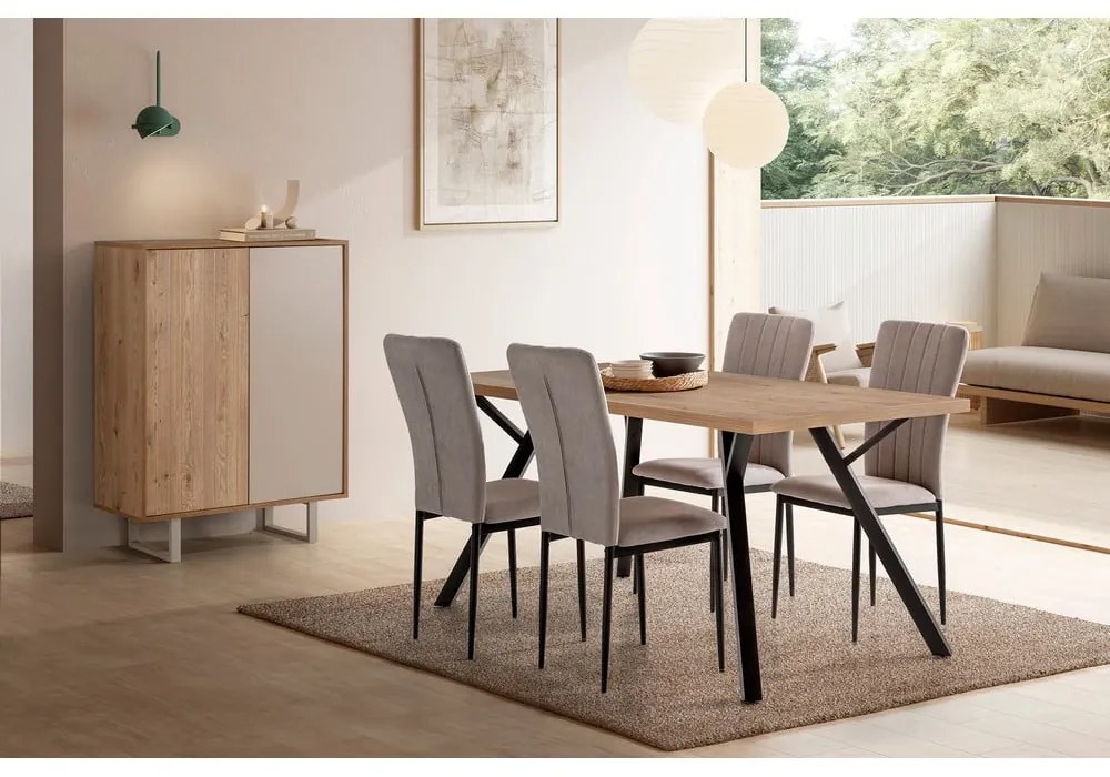 Szürke-natúr színű szekrény tölgyfa dekorral 90x120 cm Millay – Marckeric