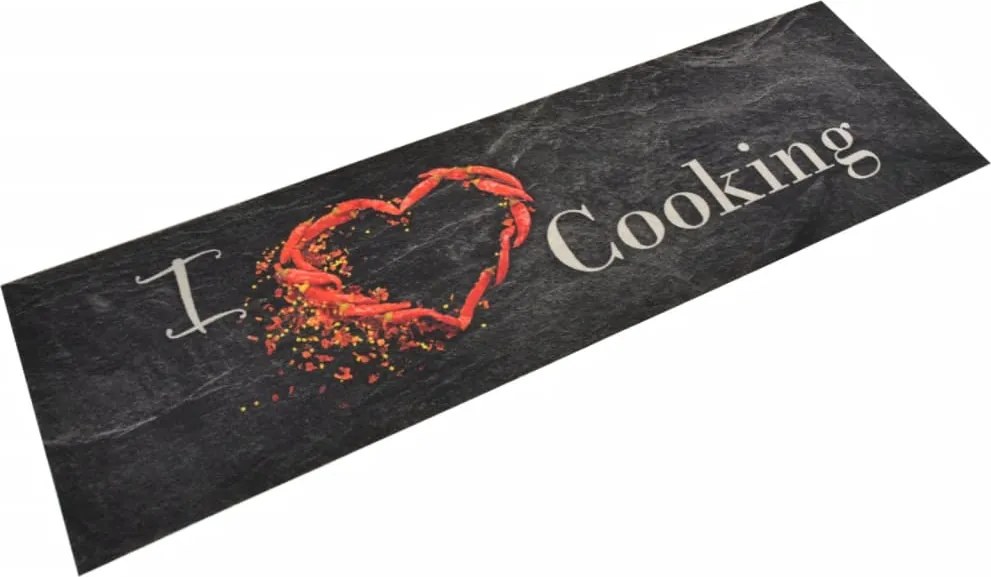vidaXL fekete mosható cooking feliratos bársony konyhaszőnyeg 45x150cm