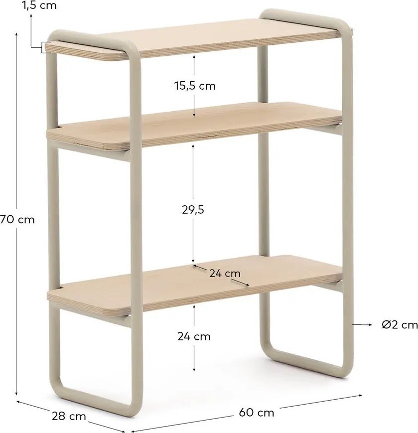Bézs-natúr színű függő gyerek könyvespolc kőrisfa dekorral 60x70x28 cm Tinn – Kave Home