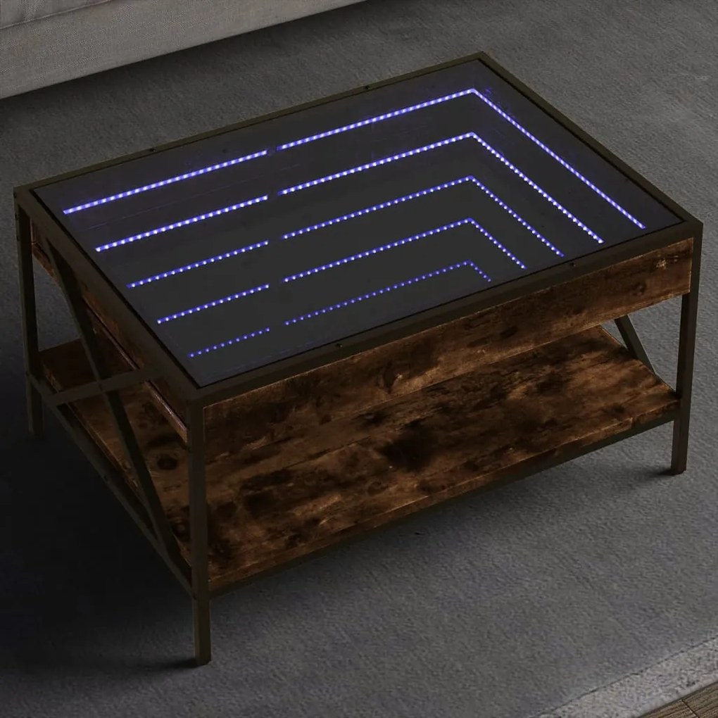 Füstös tölgy végtelen hatású LED-es dohányzóasztal 70x50x38 cm