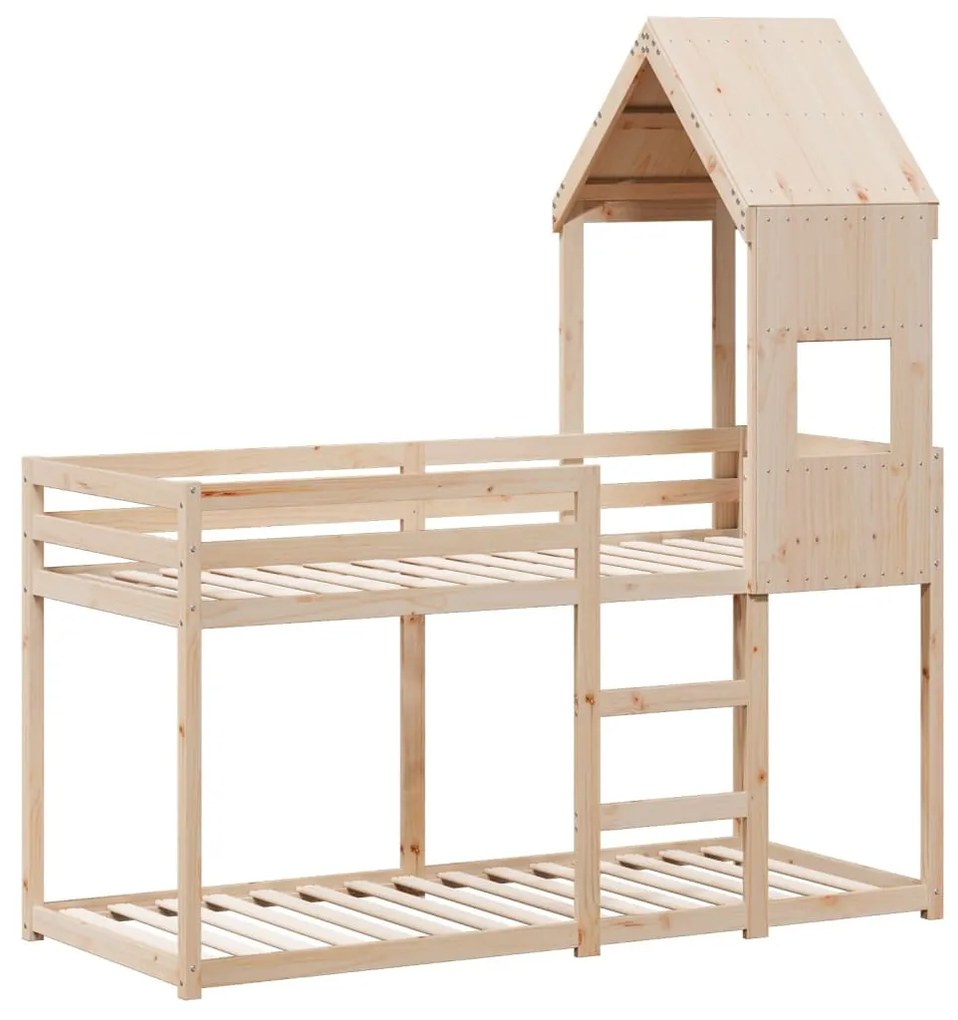 tömör fenyőfa ágy emelettel és tetővel 75 x 190 cm