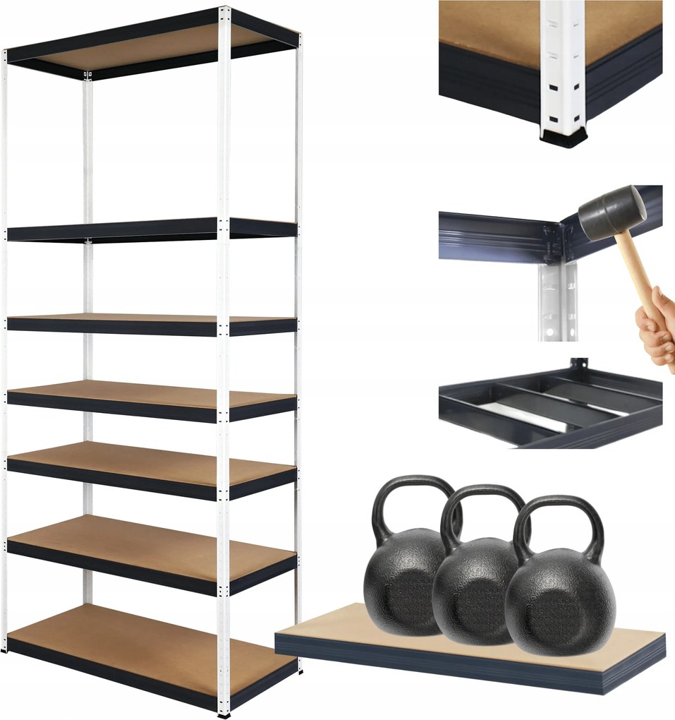 Tárolószekrény fém állvány Helios 270x90x60cm 7Px350kg Tömör