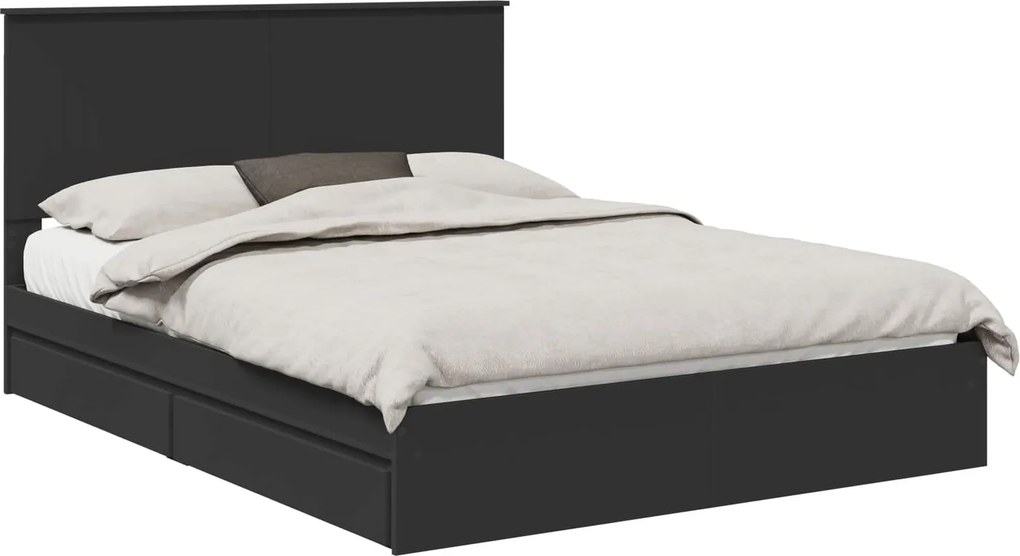 vidaXL Tárolós Ágy fejtámlával fiókkal Fekete 150 x 200 cm Faanyag