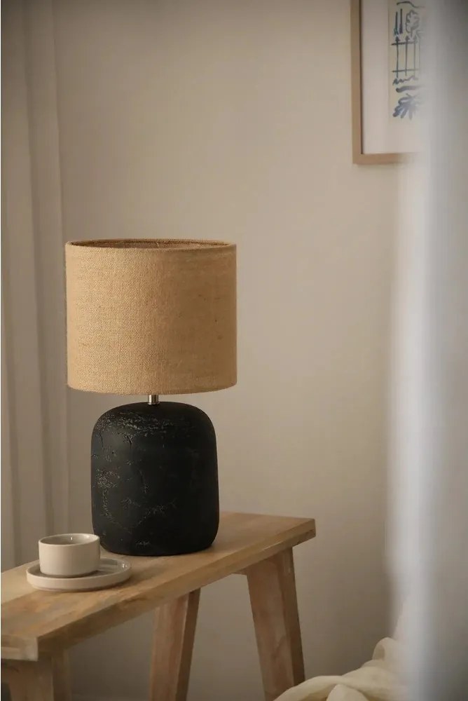 Fekete-natúr színű asztali lámpa juta búrával (magasság 45 cm) Montagna – Markslöjd