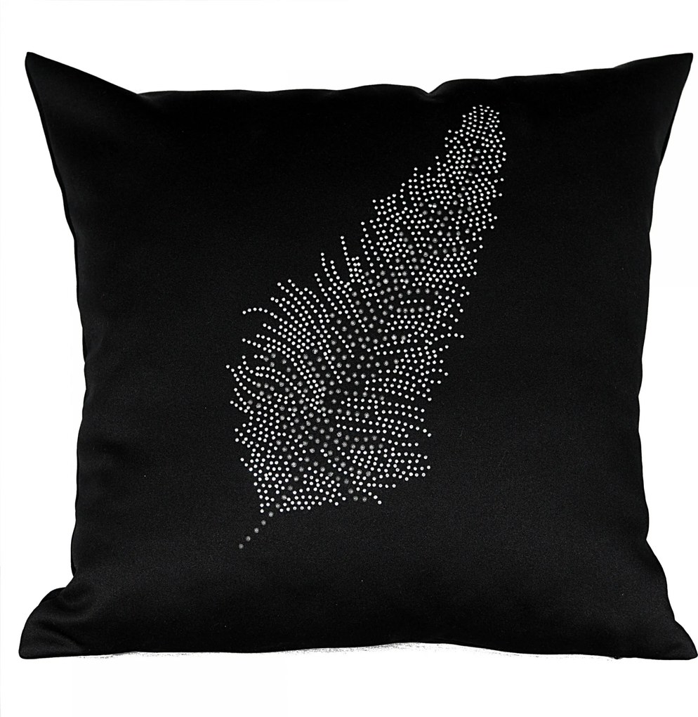 Dekoratív párnahuzat fekete 45x45 Levél strassz
