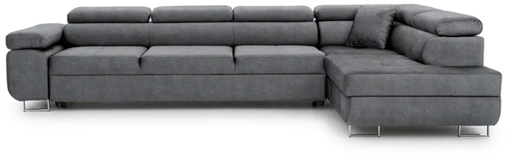Annabelle Maxi modern sarokkanapé, jobb oldali - grafitszürke könnyen tisztítható velúr Zetta 304 / króm lábak