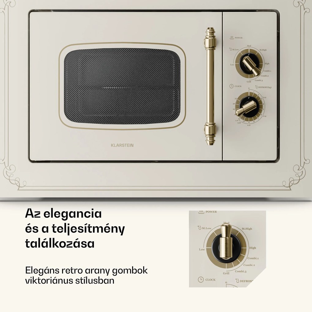 Klarstein Victoria 20, beépített mikrohullámú sütő, 20 l, 800 W, grill: 1000 W, elefántcsont