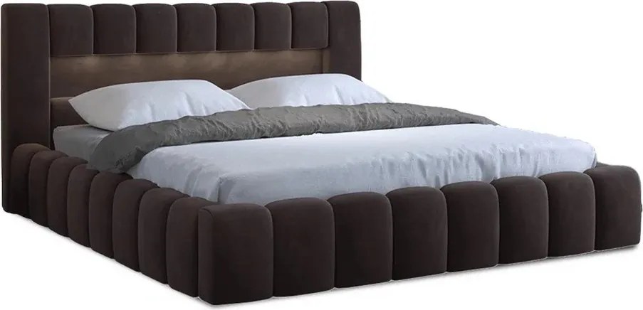 Sötétbarna kárpitozott ágyneműtartós franciaágy ágyráccsal 180x200 cm Lamica – ELTAP