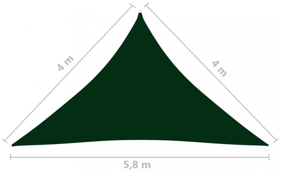 sötétzöld háromszög alakú oxford-szövet napvitorla 4x4x5,8 m