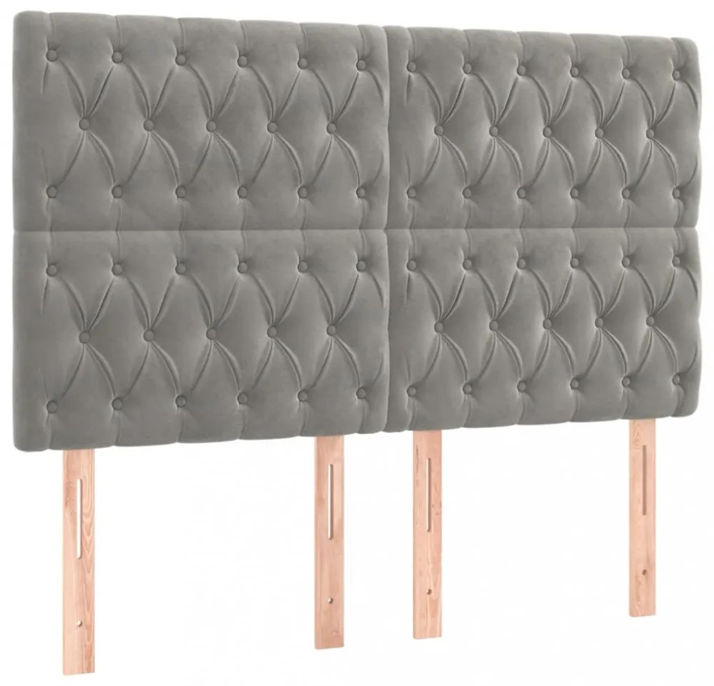 világosszürke bársony LED-es fejtámla 144x7x118/128 cm