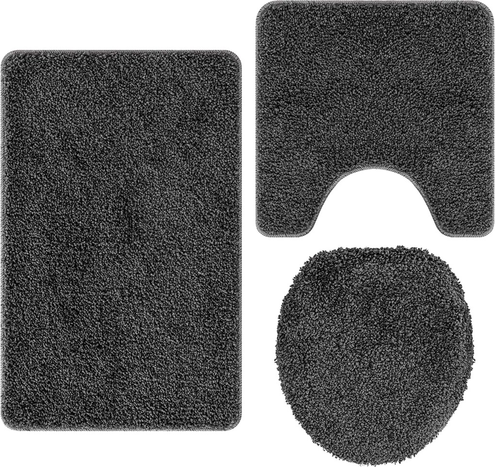 vidaXL Csúszásmentes fürdőszőnyeg készlet 3 pcs Sötétszürke PP