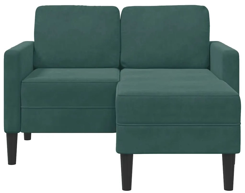 sötétzöld bársony 2 üléses kanapé L-alakú kanapéval 125 cm