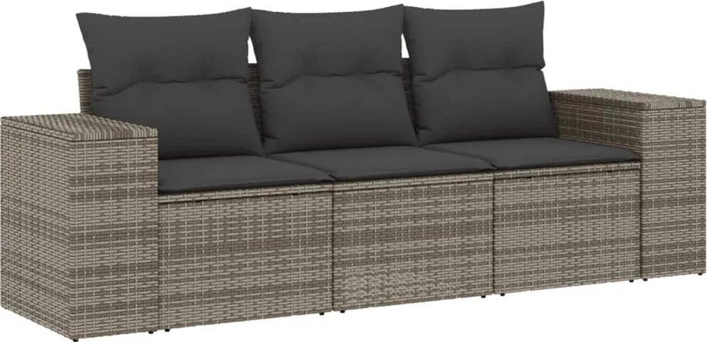 vidaXL 3 részes szürke polyrattan kerti ülőgarnitúra párnákkal