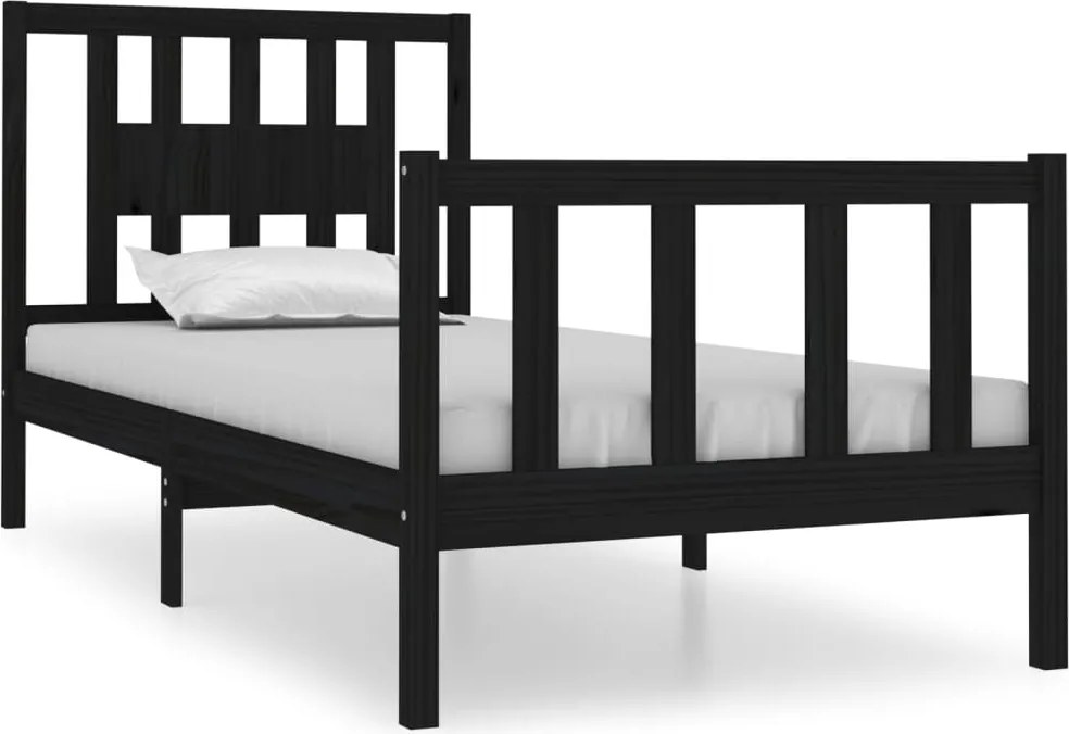 vidaXL Small Single fekete tömör fa ágykeret 75 x 190 cm