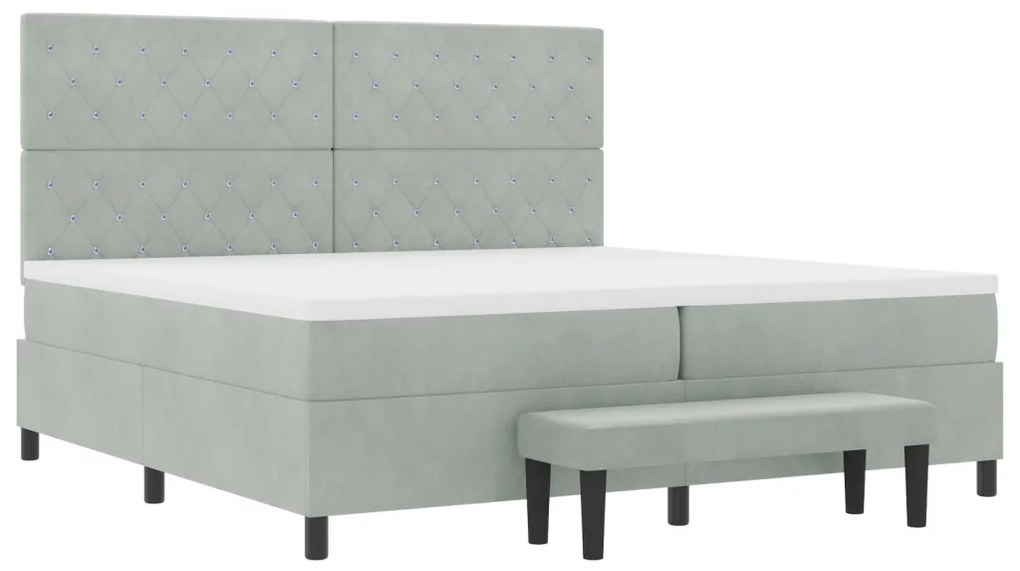 Box Spring Ágy Matraccal és Pad Light Grey 200x200 cm Bársonyos