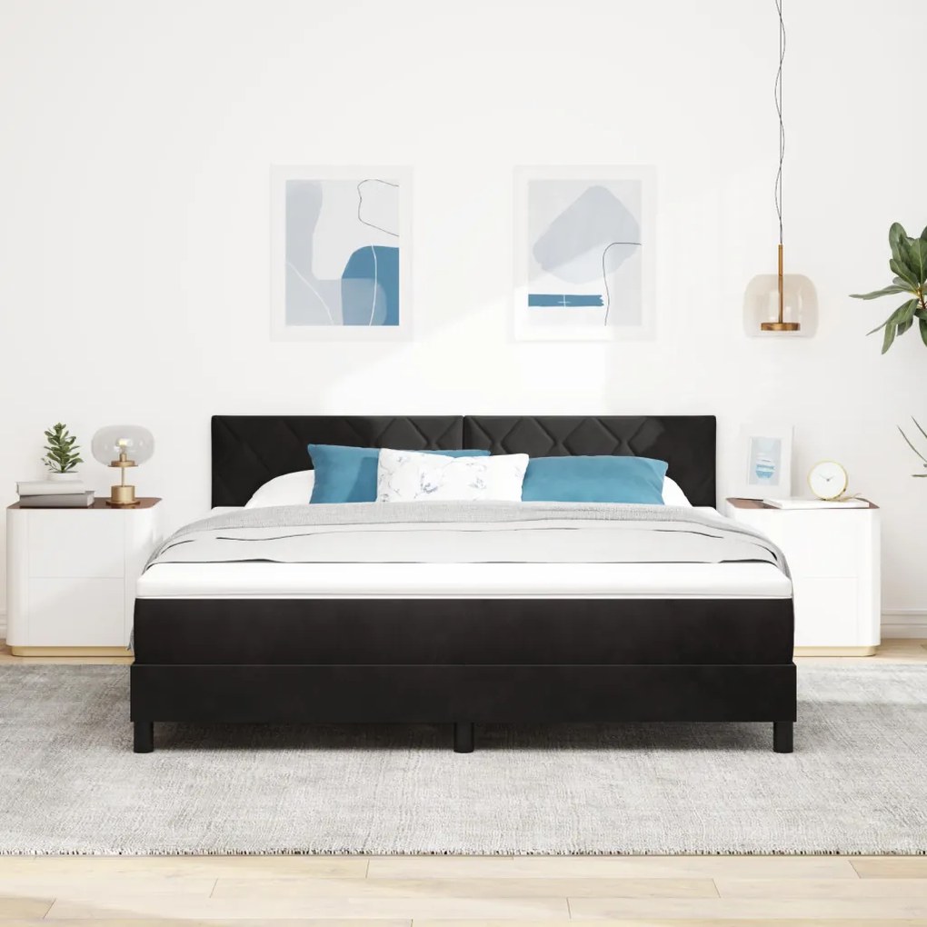 Boxspring Ágy Matracot Tartalmazó Fekete Szuper Király Bársonyos