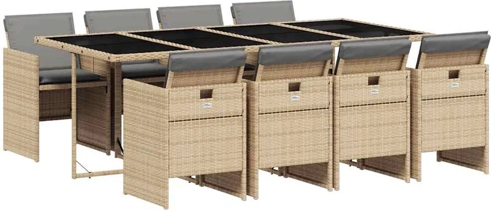 vidaXL 9 részes vegyes bézs polyrattan kerti étkezőgarnitúra párnákkal