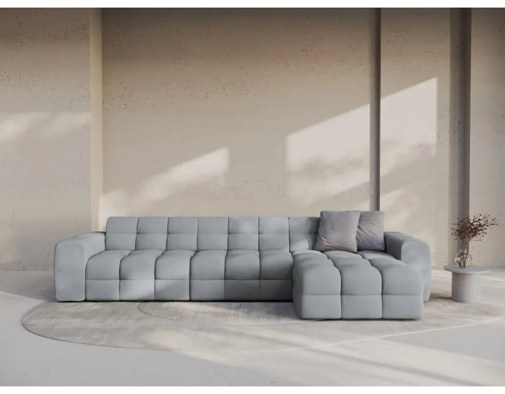 Szürke sarokkanapé (jobb oldali-heverő résszel) Kendal – Micadoni