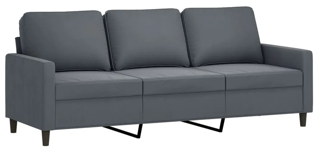 3 személyes sötétszürke bársony kanapé lábtartóval 180 cm