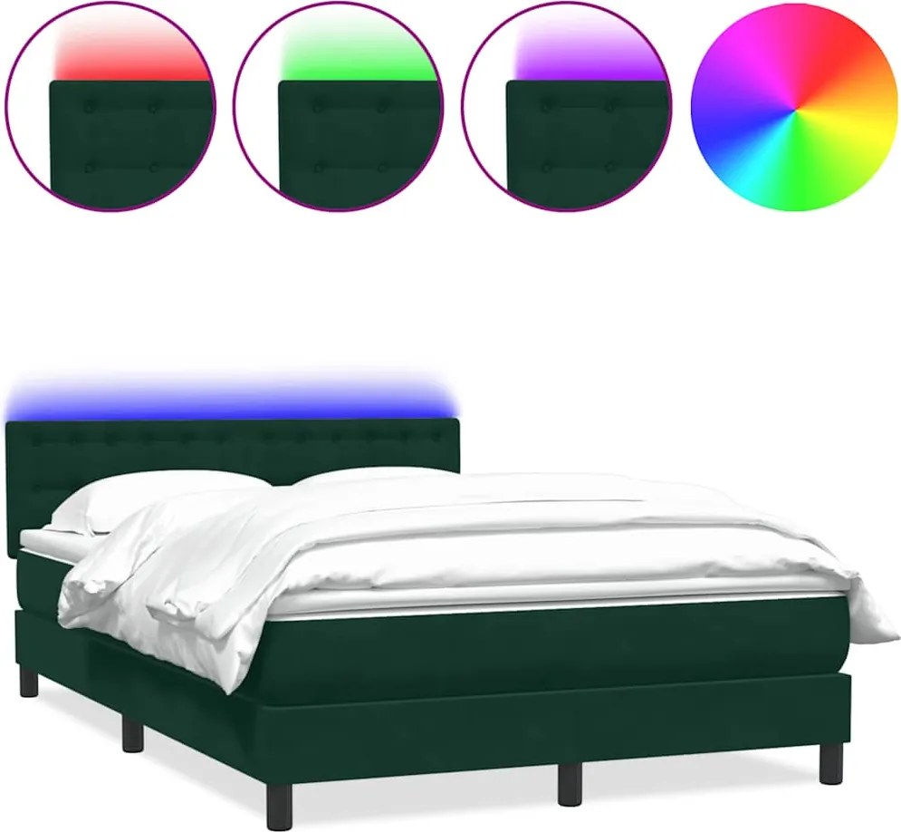 vidaXL sötétzöld bársony rugós és LED-es ágy matraccal 160x220 cm