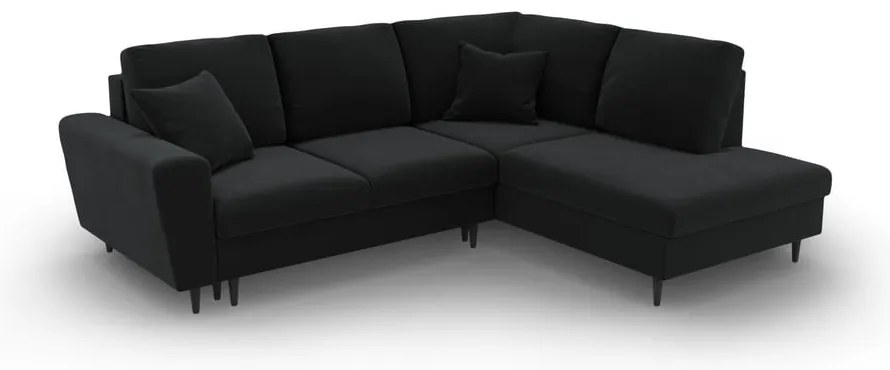 Fekete bársony kinyitható tárolóhelyes sarokkanapé (jobb oldali-L alakú) Kyoto – Cosmopolitan Design