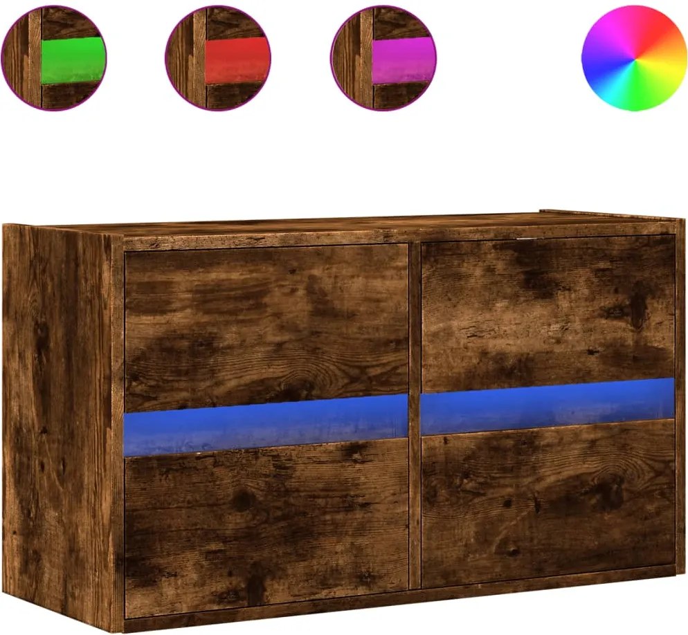 vidaXL füstös tölgy színű fali TV-szekrény LED-ekkel 80x31x45 cm
