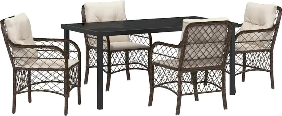 vidaXL Kert étkező szett párnával 5 pcs Barna polirattan