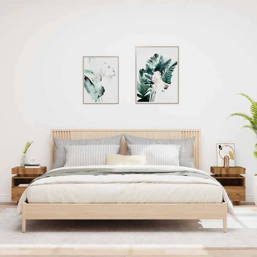 2 db kézműves tölgy éjjeliszekrény LED-fényekkel 40x39x48,5 cm