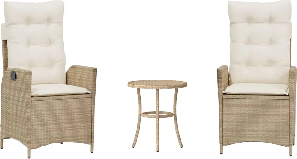 vidaXL 3 részes bézs polyrattan bisztrógarnitúra párnával