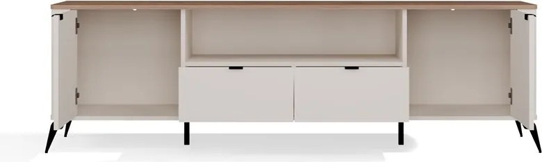 RTV CORDOBA 2D2S TV állvány 186x43x11.5 cm, kasmír, fekete lábakkal, tölgy fedlappal