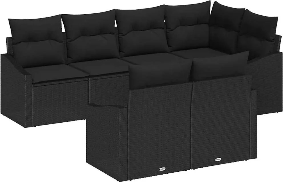 vidaXL Kanapé Szett párnával 7 pcs Fekete polirattan