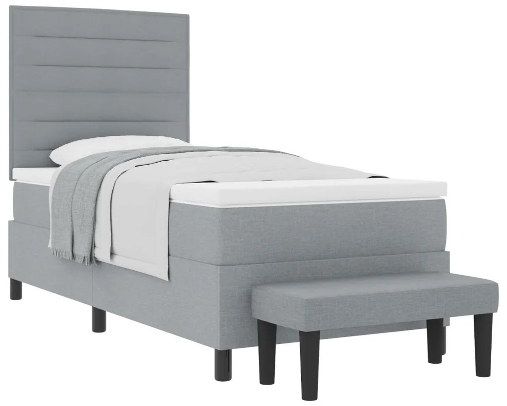 Boxspring ágy matraccal és pad light szürke 90 x 190 cm szövet