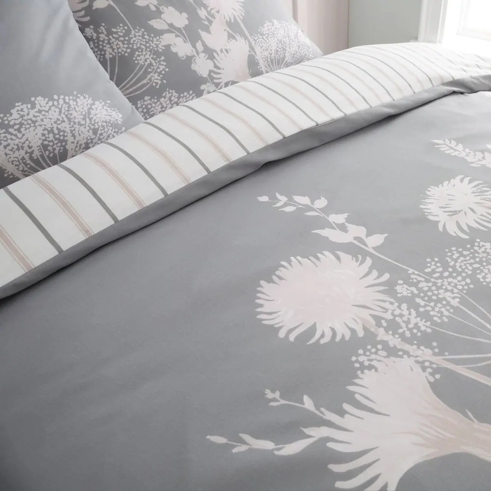 Szürke kétszemélyes ágyneműhuzat 200x200 cm Meadowsweet Floral – Catherine Lansfield