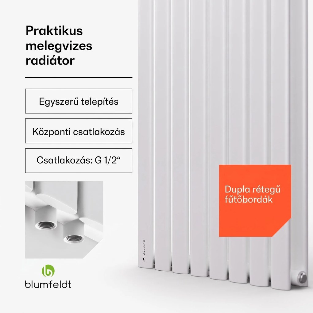 Blumfeldt Tallheo, 41 x 160, radiátor, fürdőszoba radiátor, csőradiátor, 1472 W, melegvizes, 1/2