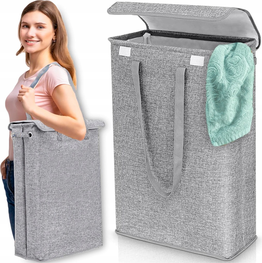 Szennyestartó Kosár Slim Összecsukható Tágas Nagy Egykamrás 45L Szürke