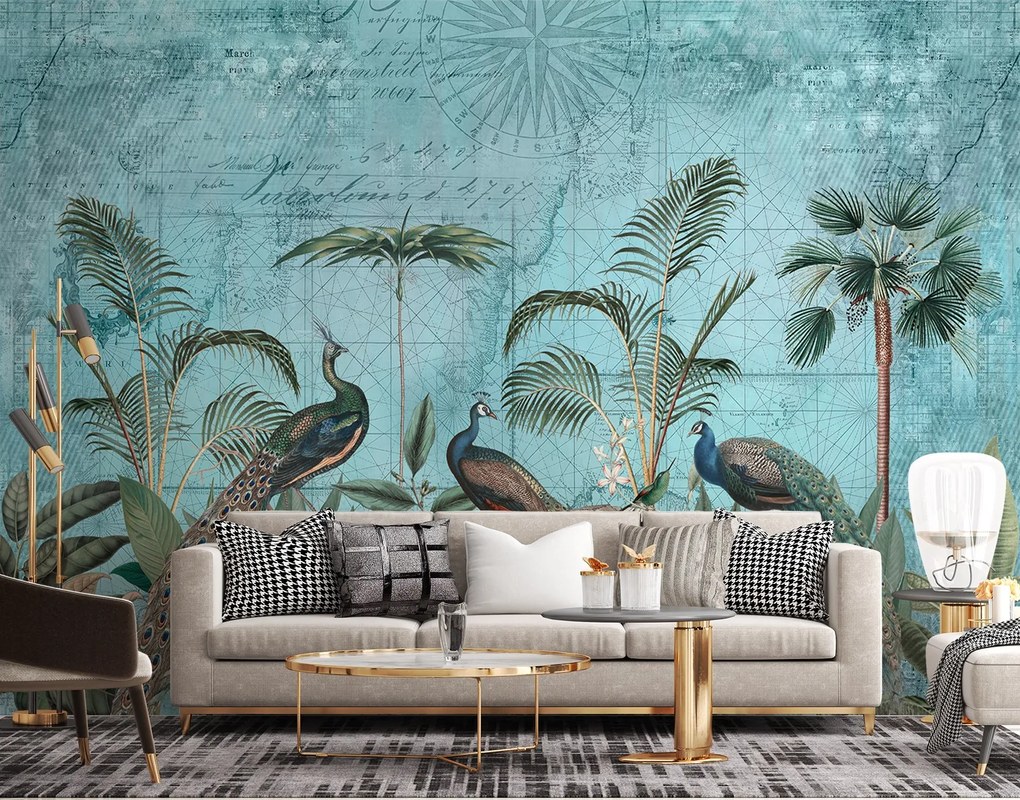 Gario Fotótapéta Pávak levelekben - Andrea Haase Anyag: Vlies, Méret: 250 x 175 cm