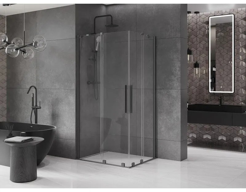 Mexen Velar Duo, zuhanykabin tolóajtóval 90 x 80 cm, 8mm átlátszó üveg, polírozott grafit, 871-090-080-02-95