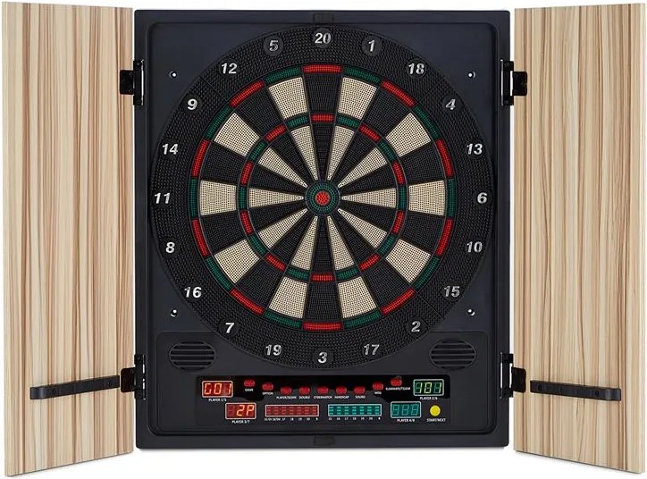 KLARFIT Dartmaster 180, bézs, darts tábla, dart gép, puha hegyű, ajtó