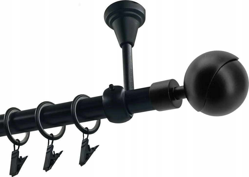Függönykarnis szimpla Fém Mennyezeti 19mm Fekete Matt 120cm Gömb Gala