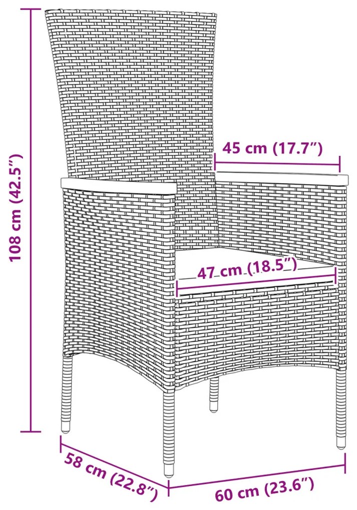 9 Részes Kerti Étkező Szett Párnákkal Szürke Poli Rattan