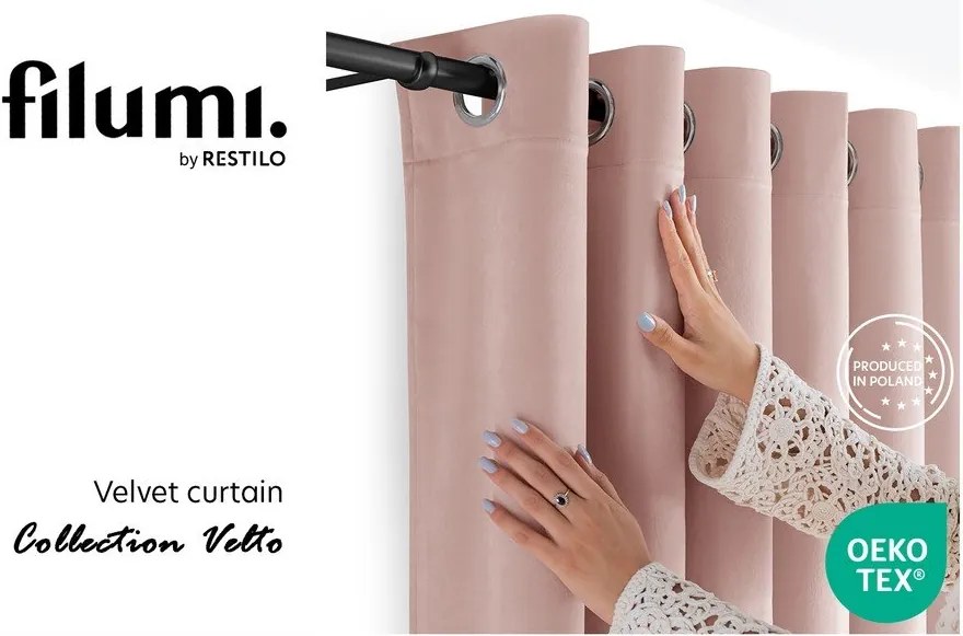 Világos rózsaszín bársony dimout (részleges sötétítő) függöny 400x225 cm Velto – Filumi