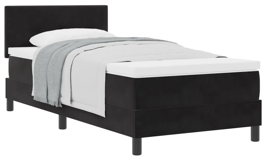 Boxspring Ágy Matrac Melengető Fekete 100x200 cm Bársony