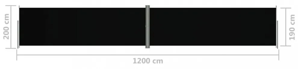 fekete behúzható oldalsó napellenző 200 x 1200 cm