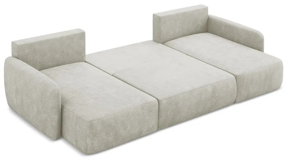 Krémszínű zsenília kinyitható-tárolóhelyes sarokkanapé (U alakú) Lilo – Makamii