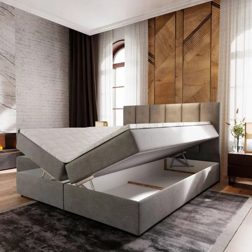 Kárpitozott boxspring ágy MERALIS 180x200 cm szürke Matrac: Bonell rugós matrac