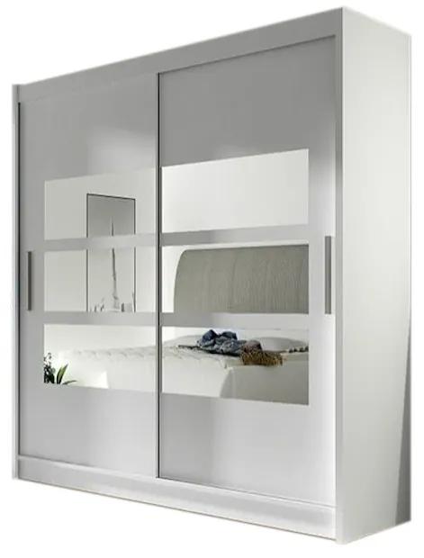 Tolóajtós Ruhás szekrény CARLA III tükörrel, 180x215x57, fehér mat