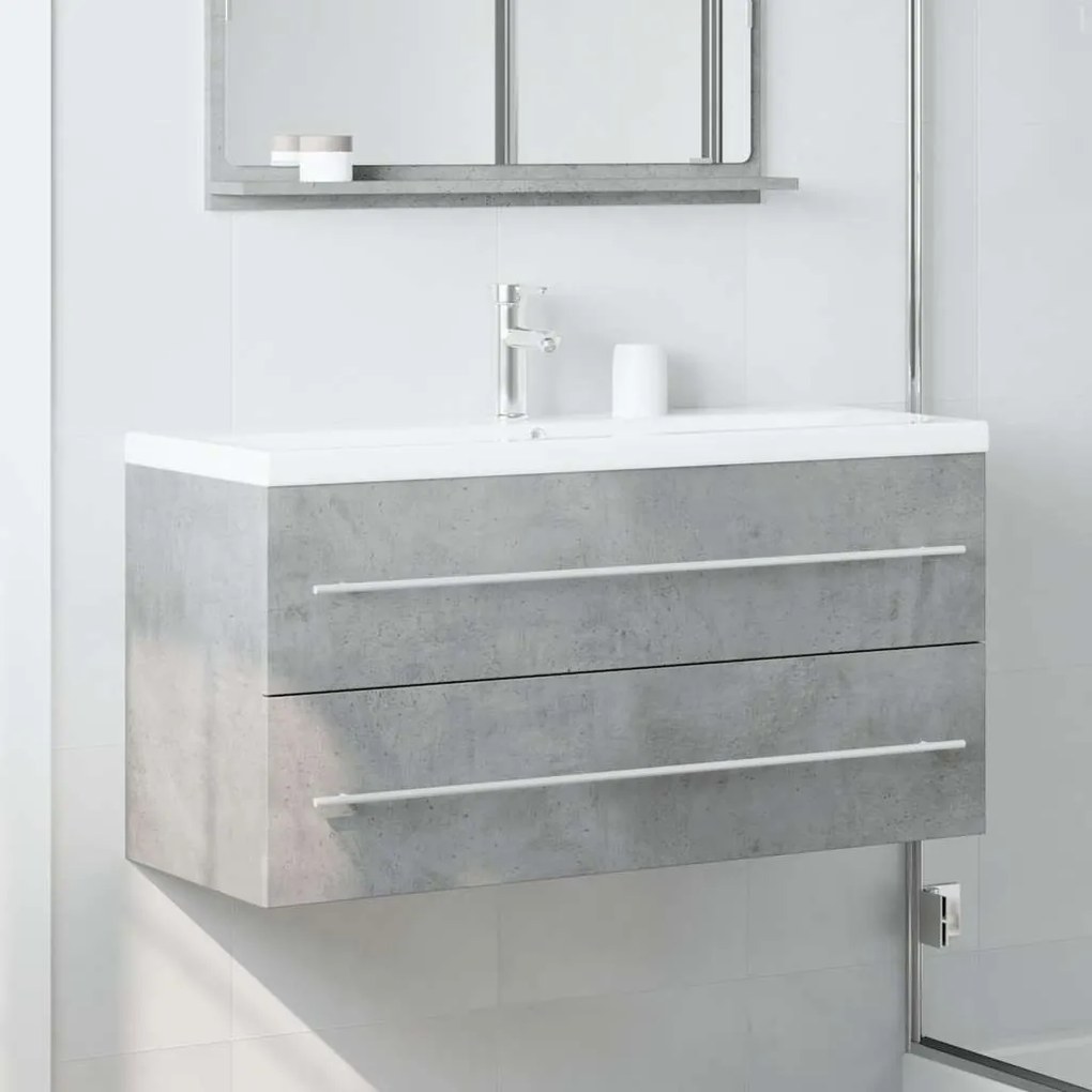 Betonszürke szerelt fa mosdószekrény 100 x 38,5 x 48 cm