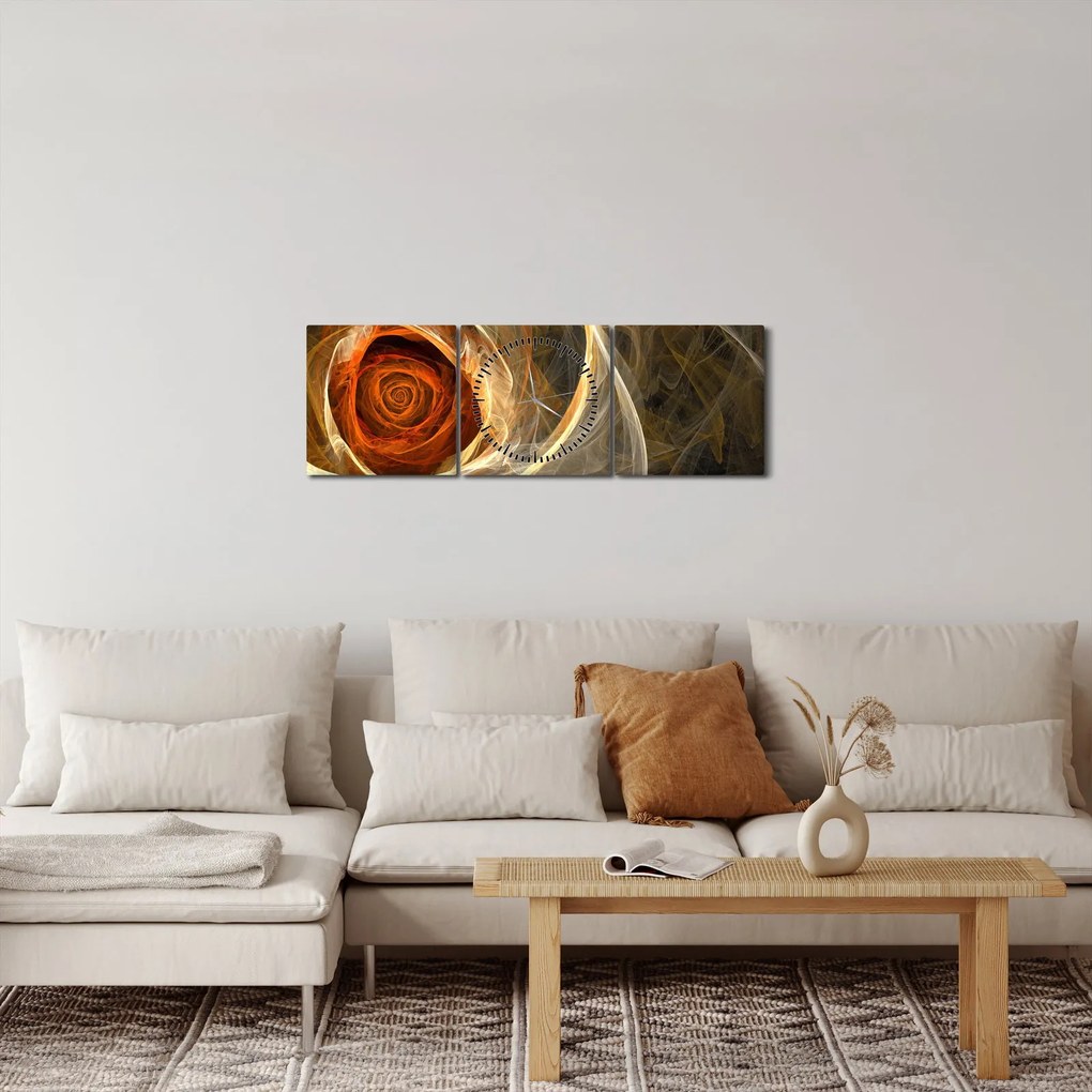 Kép - Absztrakt rózsák tüzes színekben (órával) (90x30 cm)